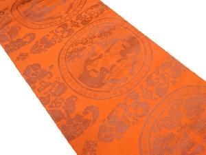 向かい獅子に花更紗模様織り出し袋帯